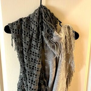 Gray textured fringe loop scarf